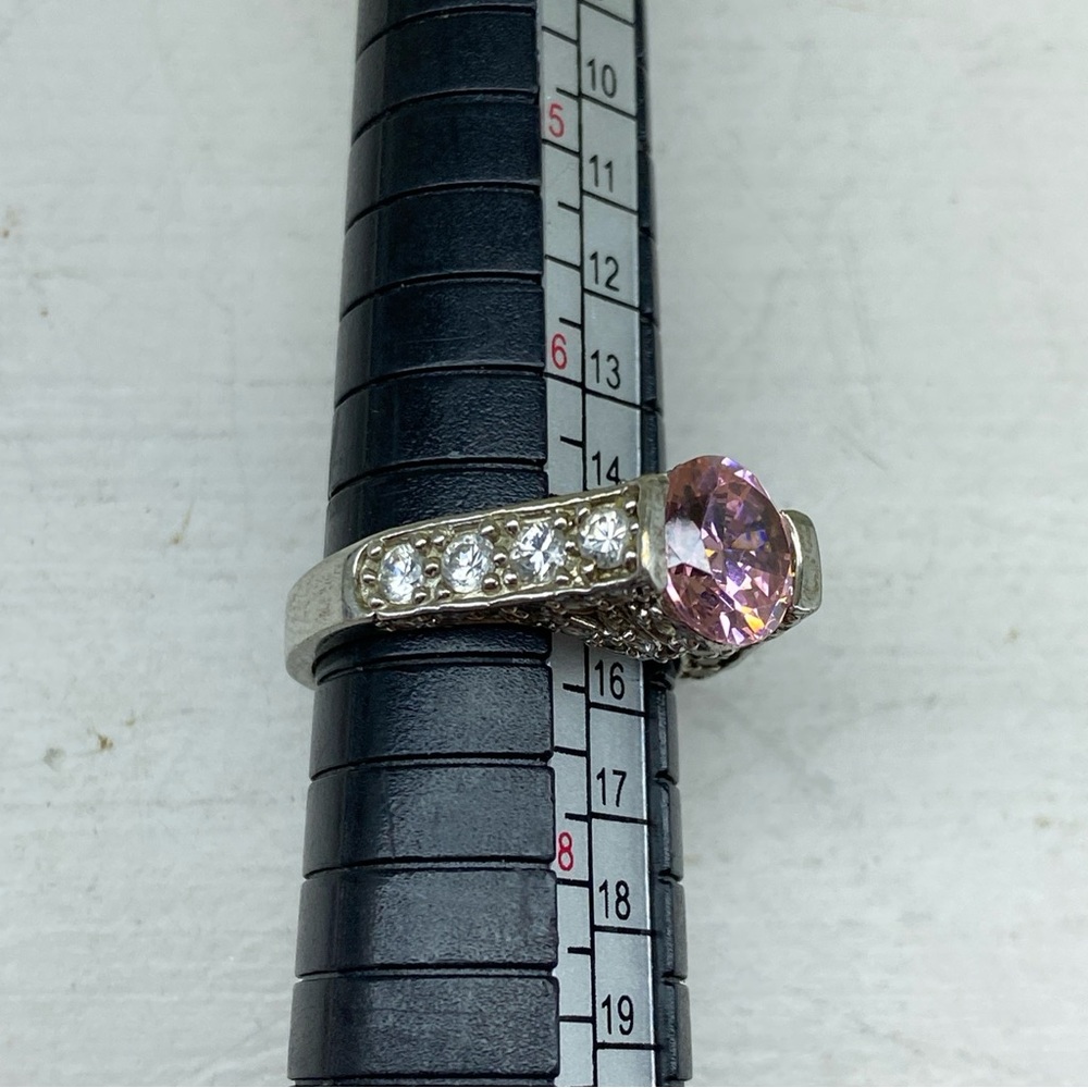 Sterling Silver 925 ADI Pink CZ Ring With CZ Accents Size 7 - Picture 3 of 14